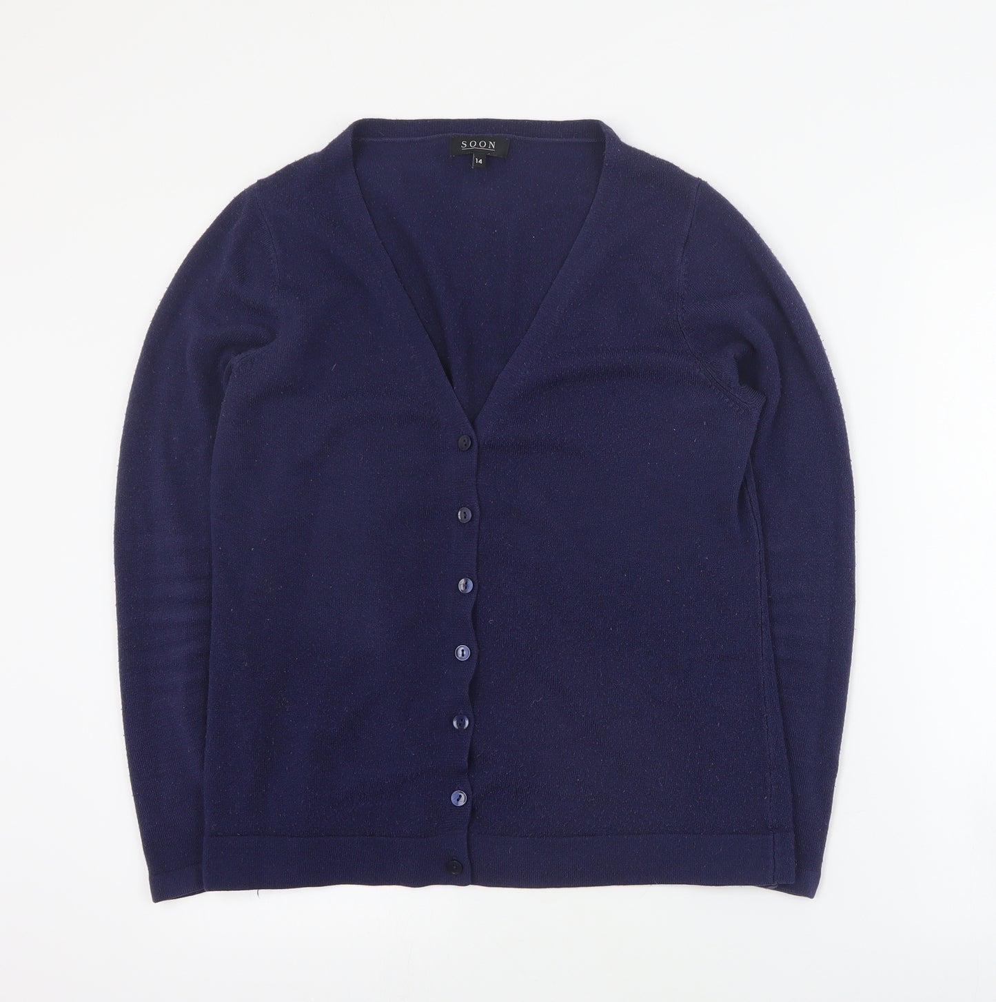 Soon Womens Blue V-Neck  Acrylic Cardigan Jumper Size 14