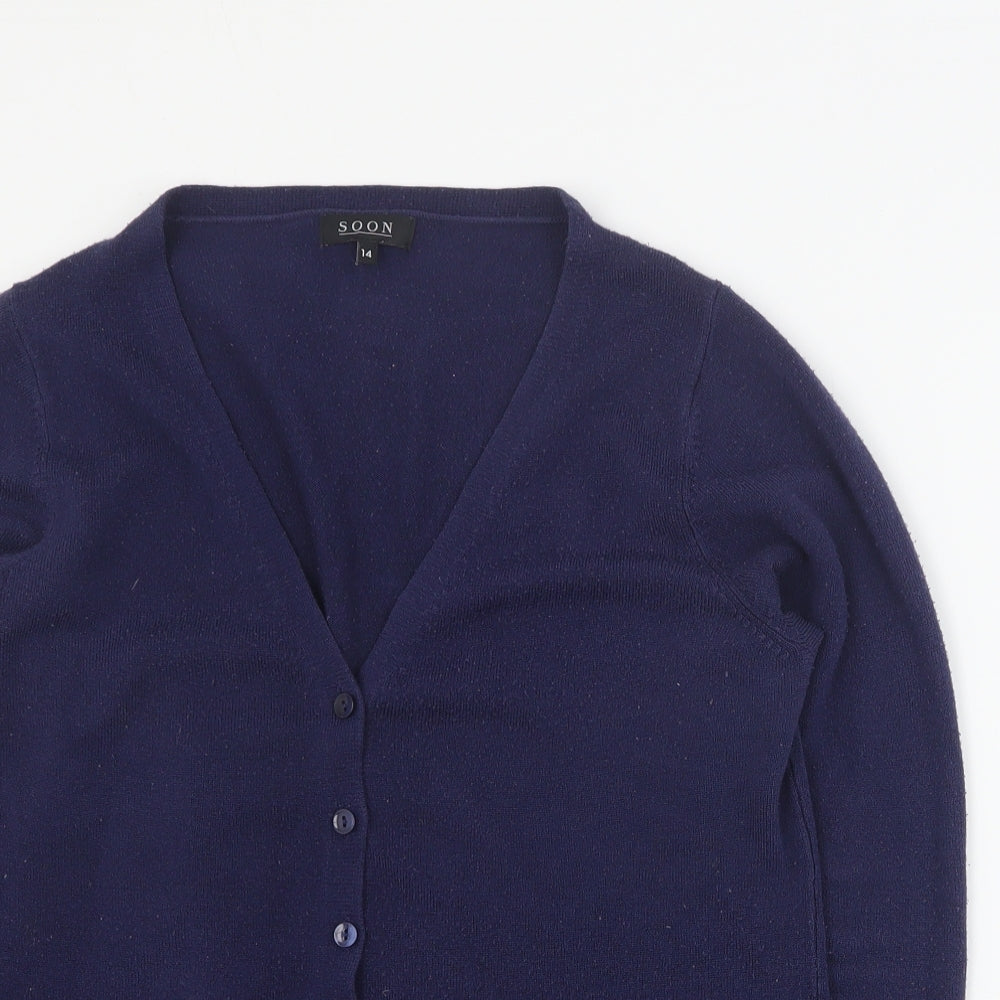 Soon Womens Blue V-Neck  Acrylic Cardigan Jumper Size 14