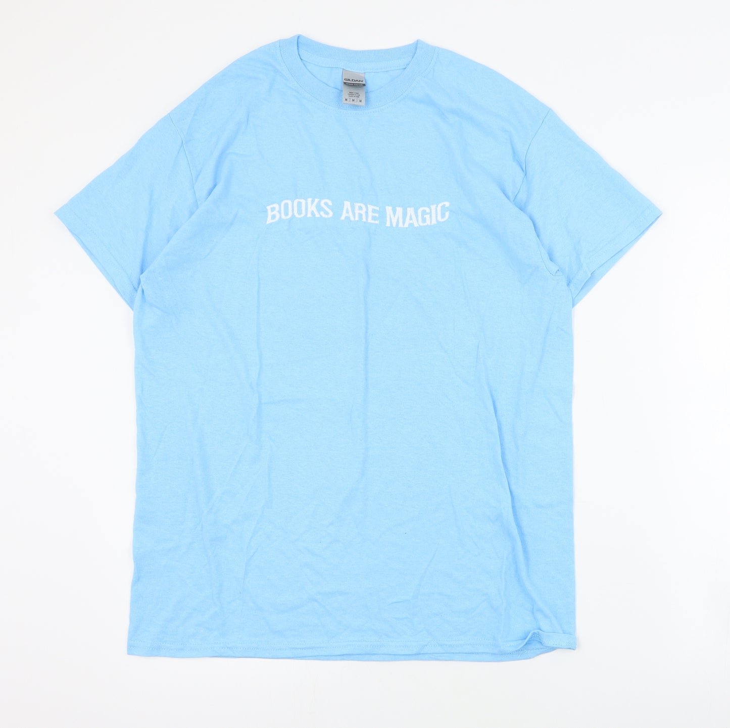 Gildan Womens Blue  Cotton Basic T-Shirt Size M Crew Neck - Slogan