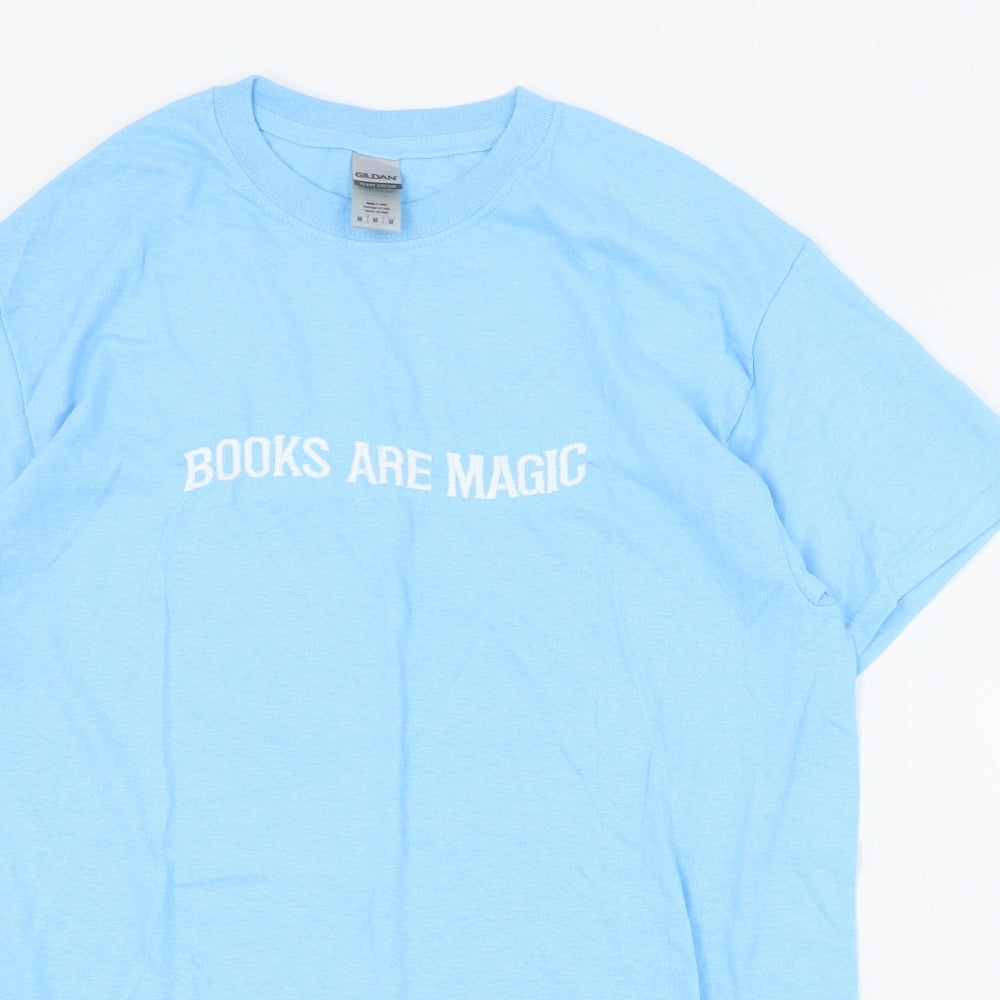 Gildan Womens Blue  Cotton Basic T-Shirt Size M Crew Neck - Slogan