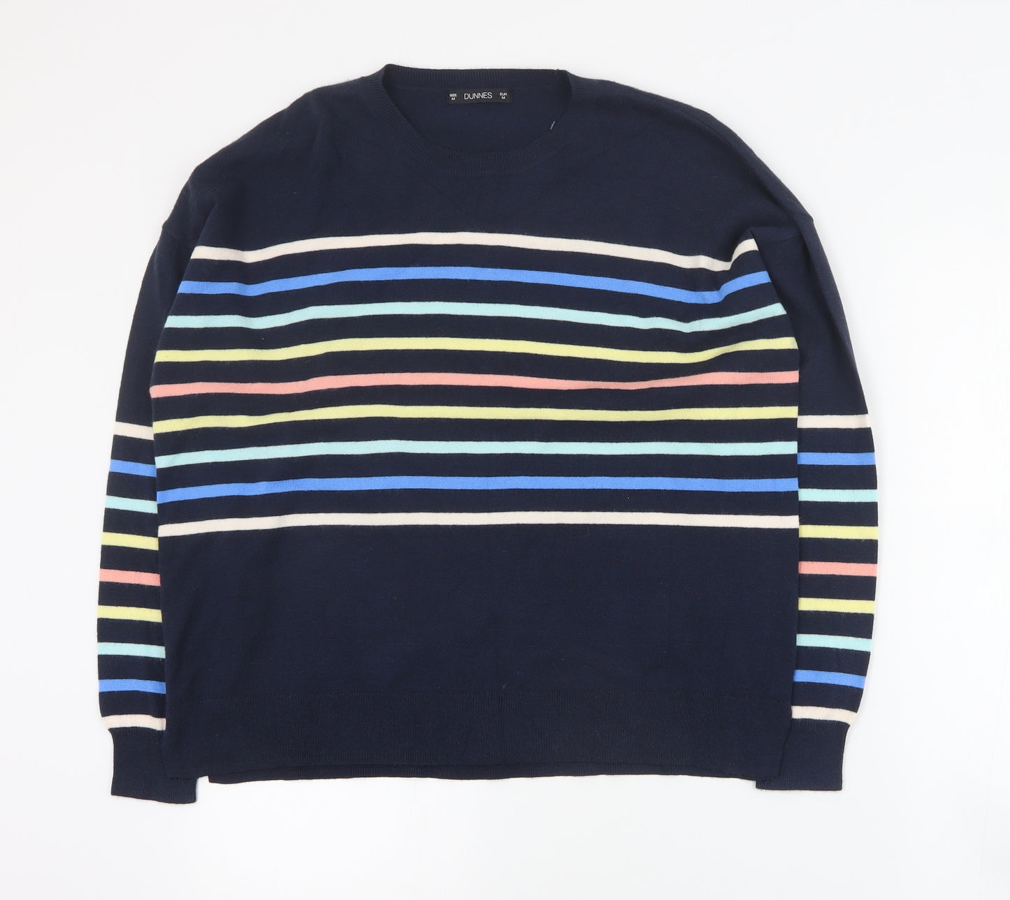 Dunnes Womens Multicoloured Round Neck Striped Viscose Pullover Jumper Size M