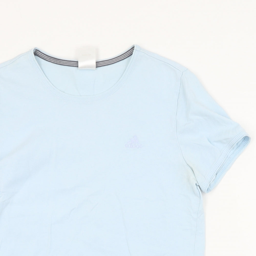 adidas Womens Blue  Cotton Basic T-Shirt Size 16 Round Neck