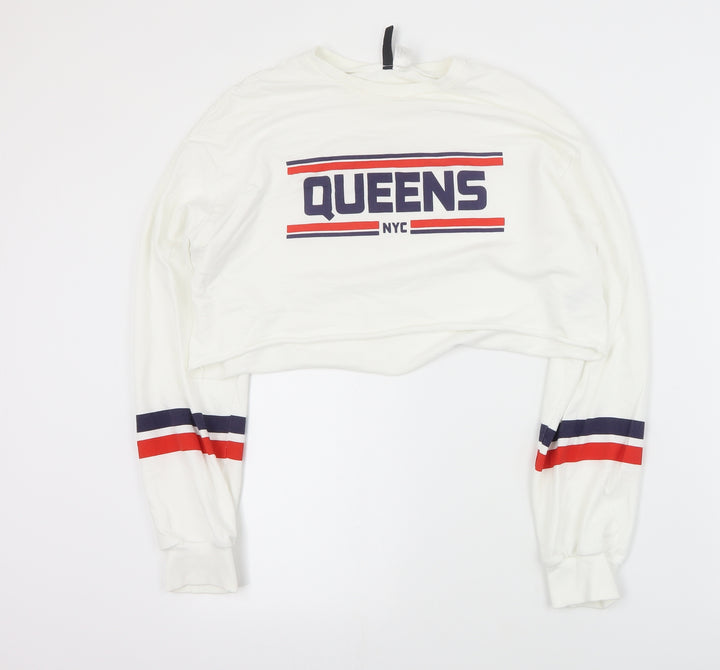 H&M Womens White  Cotton Pullover Sweatshirt Size S  Pullover - Cropped
