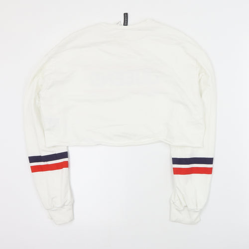 H&M Womens White  Cotton Pullover Sweatshirt Size S  Pullover - Cropped
