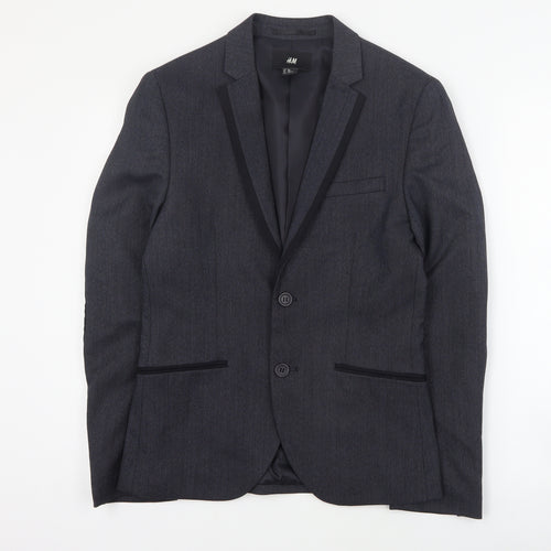 H&M Mens Grey  Polyester Jacket Suit Jacket Size S