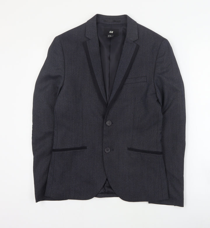 H&M Mens Grey  Polyester Jacket Suit Jacket Size S