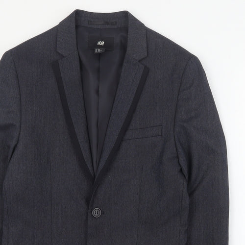 H&M Mens Grey  Polyester Jacket Suit Jacket Size S