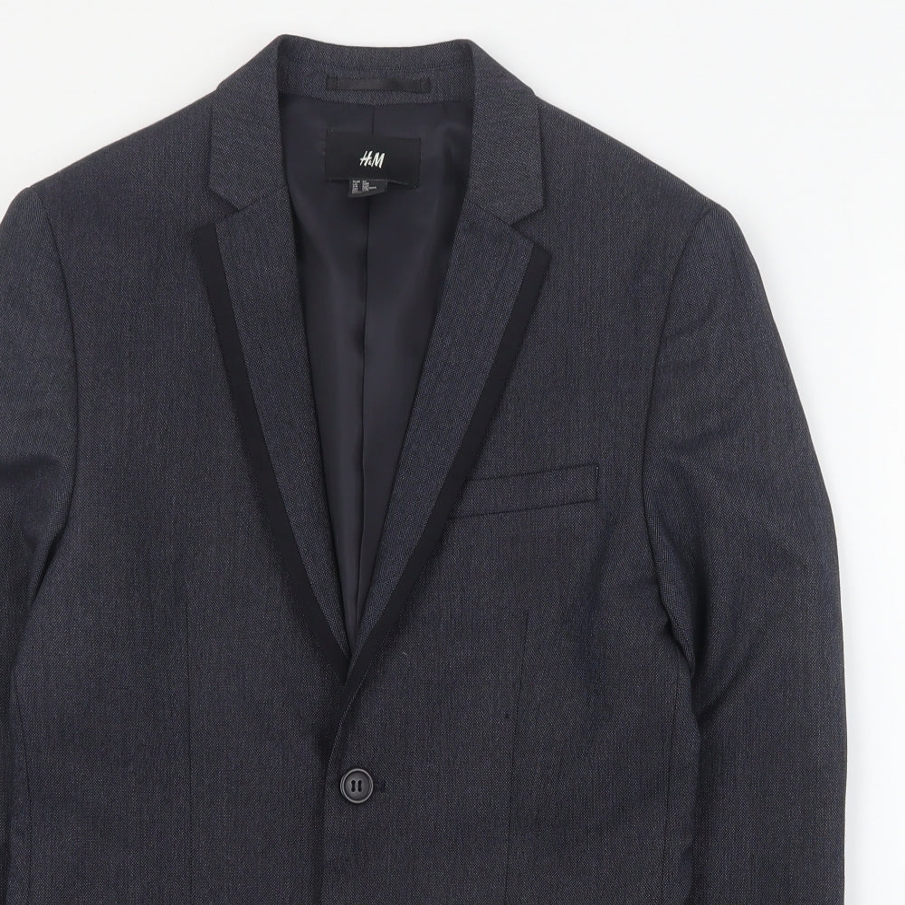 H&M Mens Grey  Polyester Jacket Suit Jacket Size S