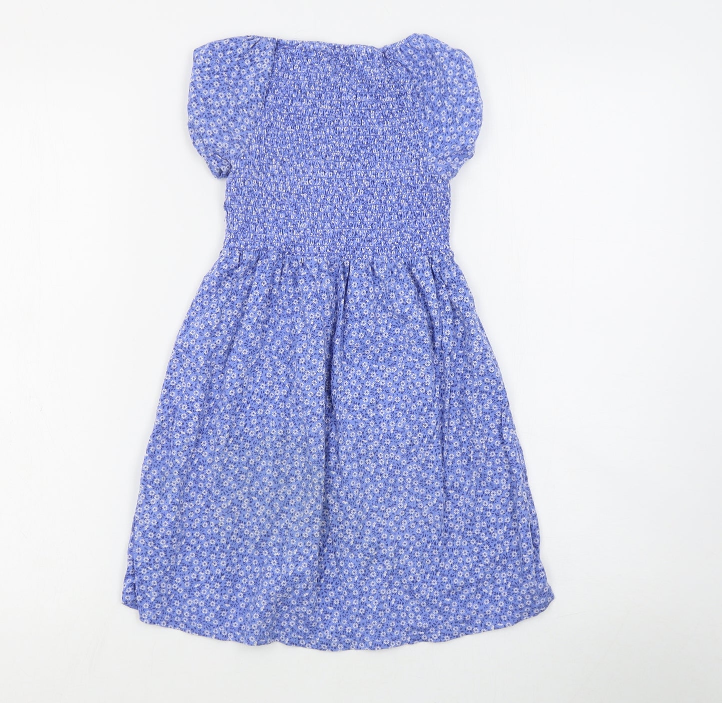 H&M Girls Blue Floral Cotton T-Shirt Dress  Size 7-8 Years  Round Neck Pullover