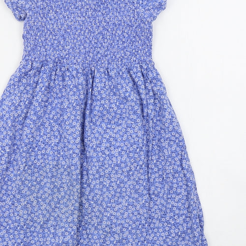 H&M Girls Blue Floral Cotton T-Shirt Dress  Size 7-8 Years  Round Neck Pullover