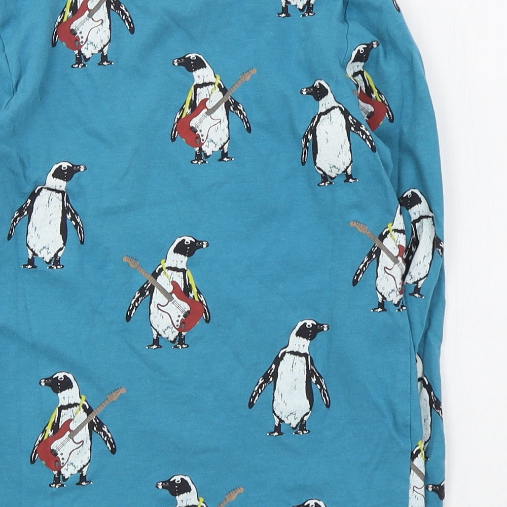 Marks and Spencer Boys Blue Geometric Cotton Basic T-Shirt Size 6-7 Years Crew Neck Pullover - Penguin