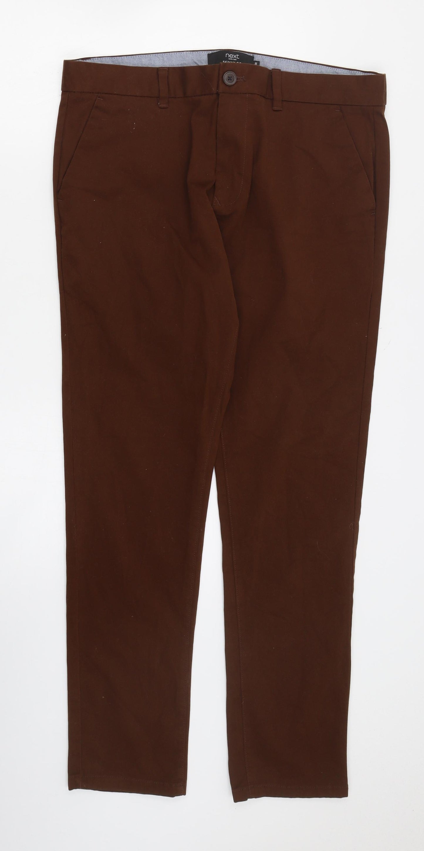 Marks and Spencer Mens Brown  Cotton Chino Trousers Size 34 in L30 in Slim Zip