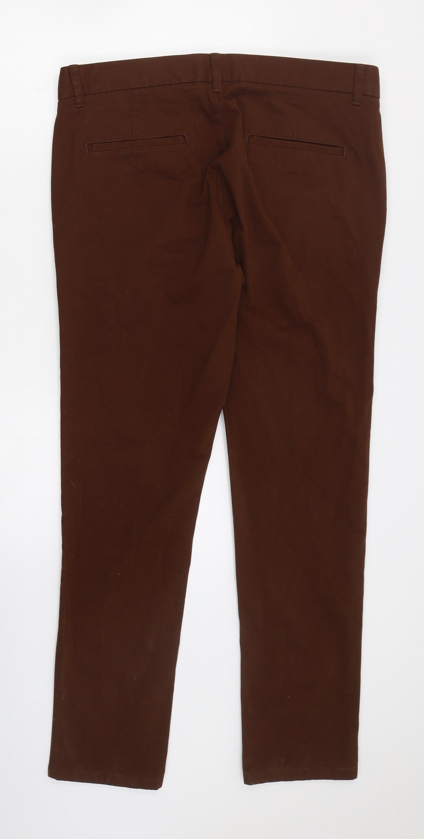 Marks and Spencer Mens Brown  Cotton Chino Trousers Size 34 in L30 in Slim Zip