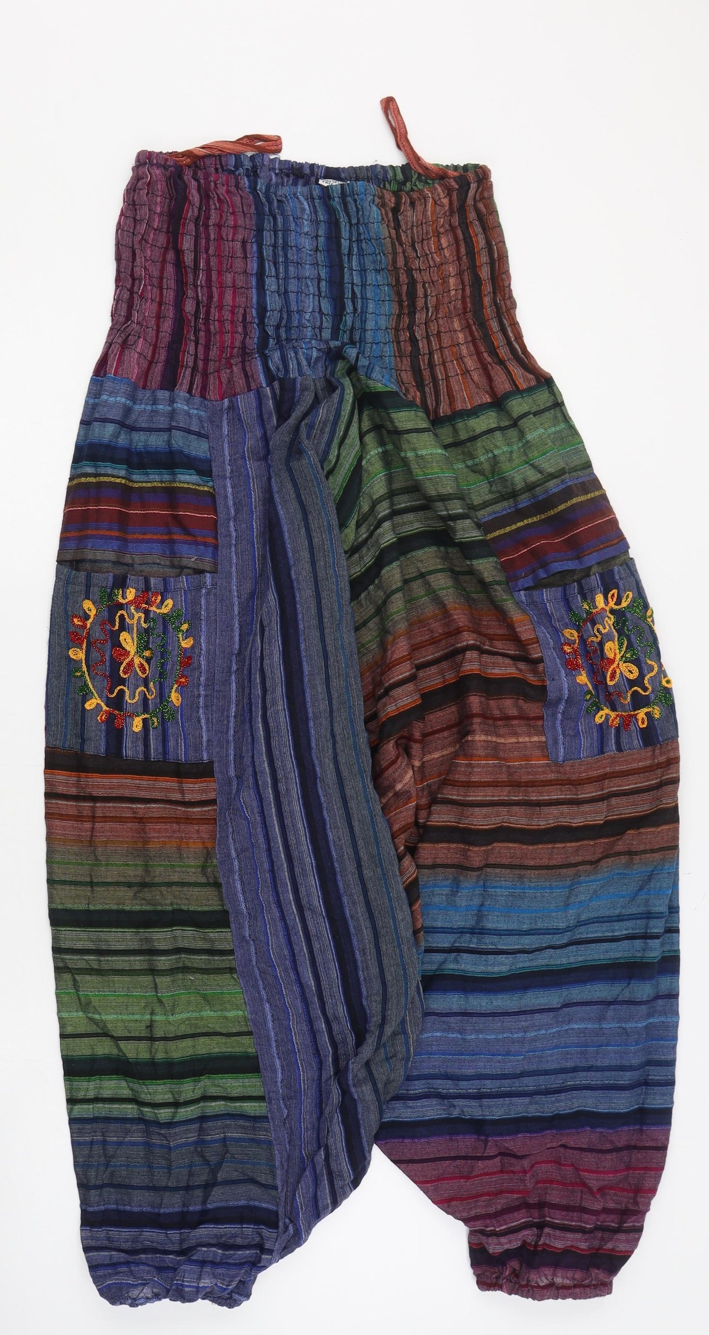 Preworn Womens Multicoloured Striped Cotton Jumpsuit One-Piece Size M L25 in Pullover - Harem pant