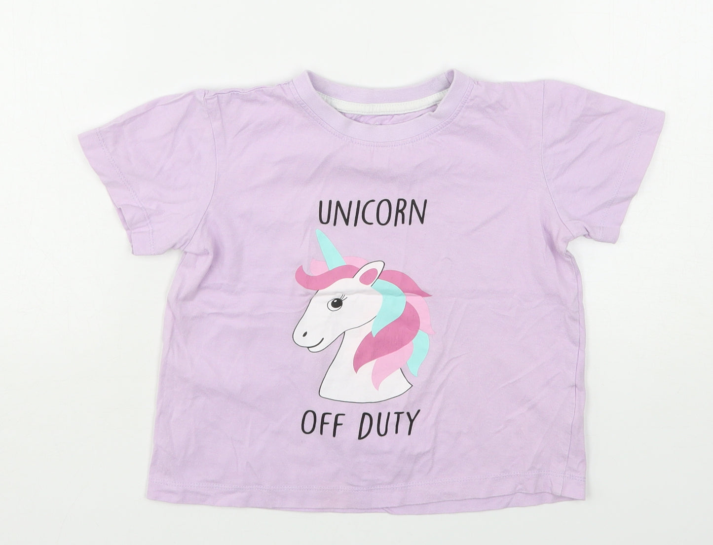 Threadgirls Girls Purple  Cotton Basic T-Shirt Size 5-6 Years Round Neck  - Unicorn