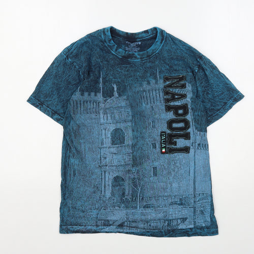 Italiano Mens Blue Geometric Cotton  T-Shirt Size XS Round Neck  - napoli