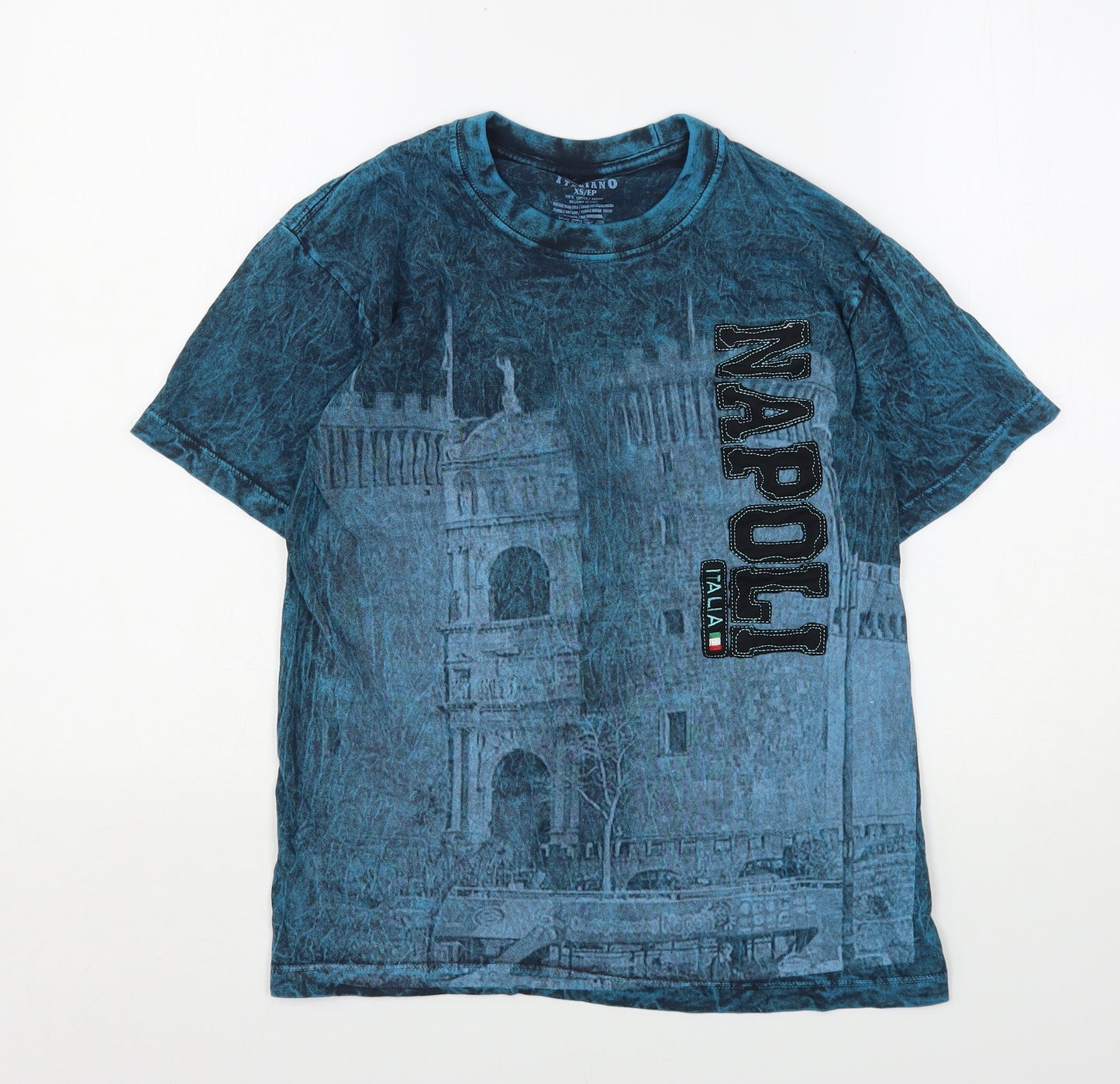 Italiano Mens Blue Geometric Cotton  T-Shirt Size XS Round Neck  - napoli