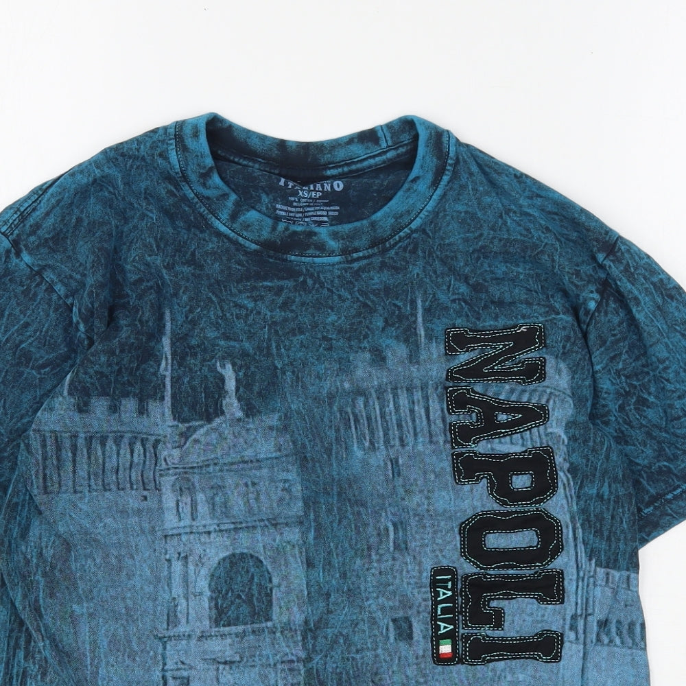 Italiano Mens Blue Geometric Cotton  T-Shirt Size XS Round Neck  - napoli