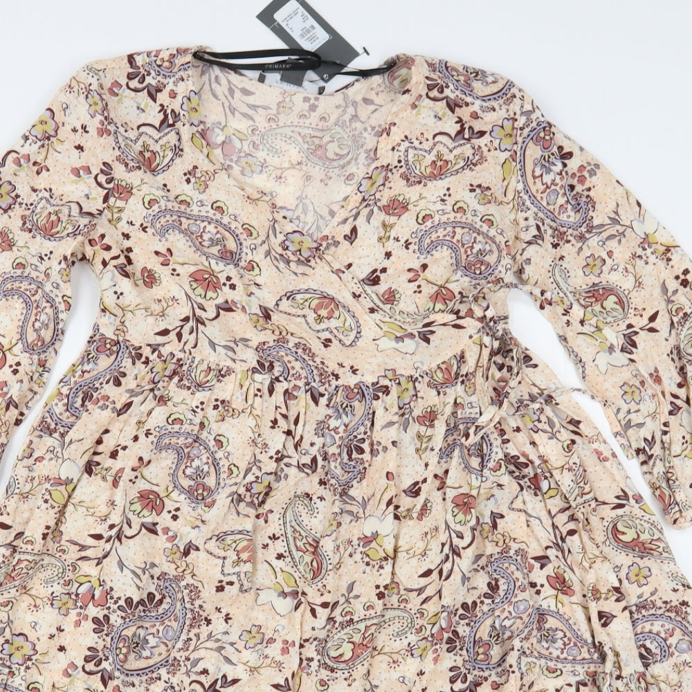 Primark Womens Multicoloured Paisley Viscose A-Line  Size 6  V-Neck