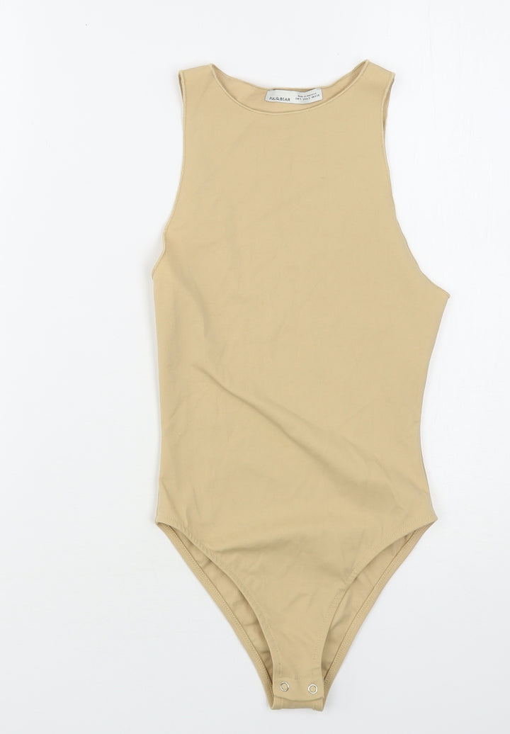 Pull&Bear Womens Beige Polyamide Bodysuit One-Piece Size S