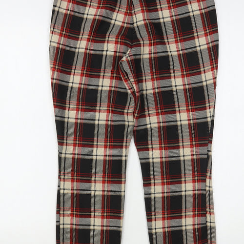 H&M Womens Multicoloured Plaid Polyester Trousers  Size 12 L28 in Regular