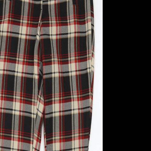 H&M Womens Multicoloured Plaid Polyester Trousers  Size 12 L28 in Regular