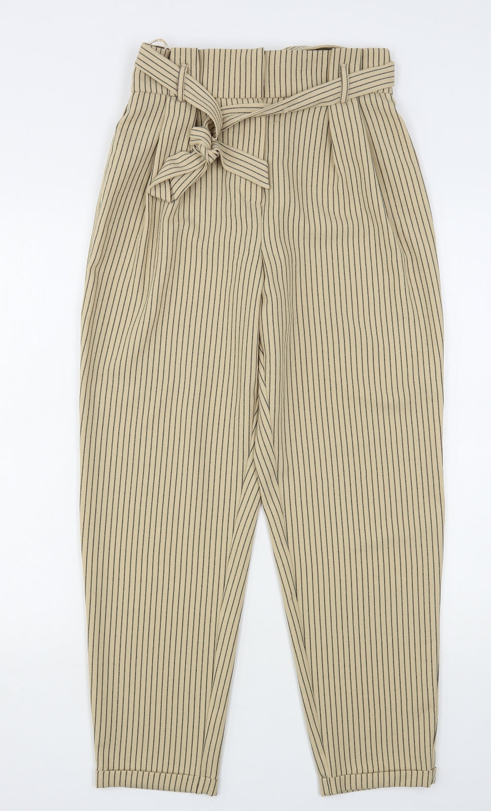Primark Womens Beige Striped Polyester Trousers  Size 10 L27 in Regular