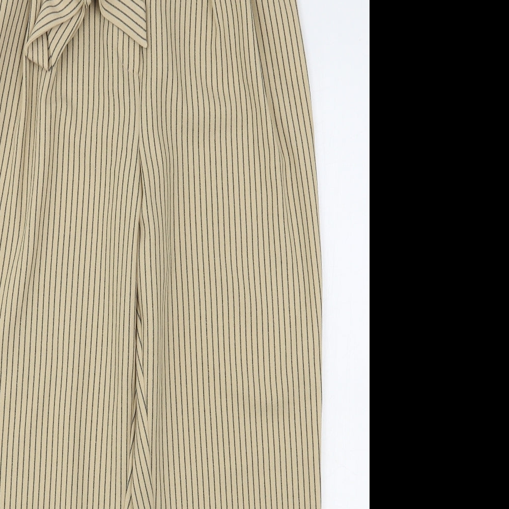 Primark Womens Beige Striped Polyester Trousers  Size 10 L27 in Regular