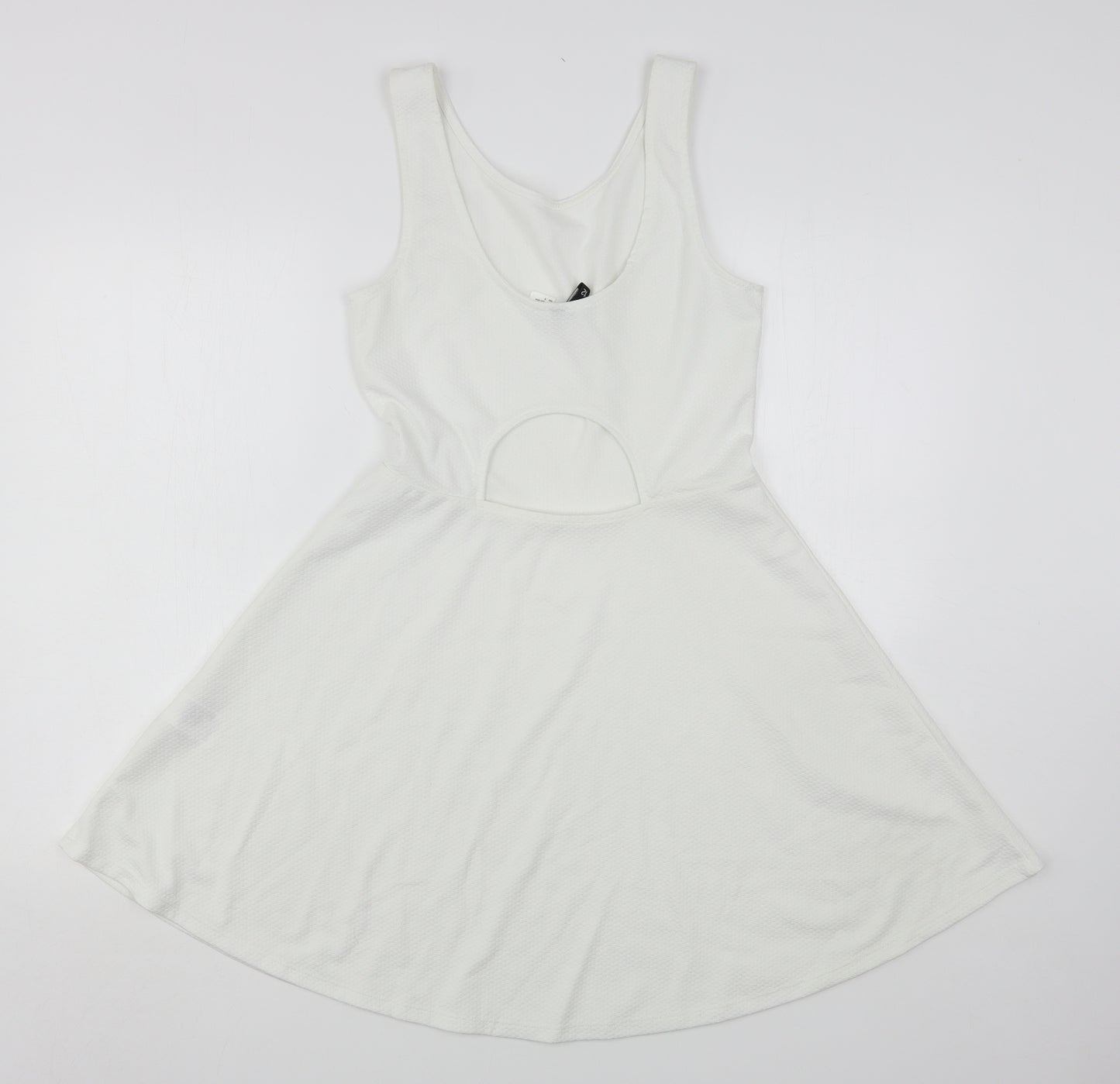 H&M Womens White  Polyester Skater Dress  Size 8  Round Neck