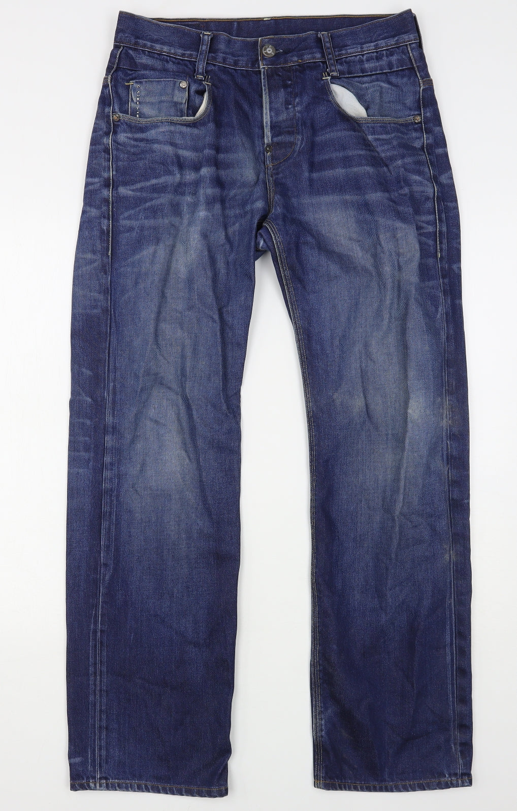 G Star Raw Mens Blue  Cotton Straight Jeans Size 34 L31 in Regular