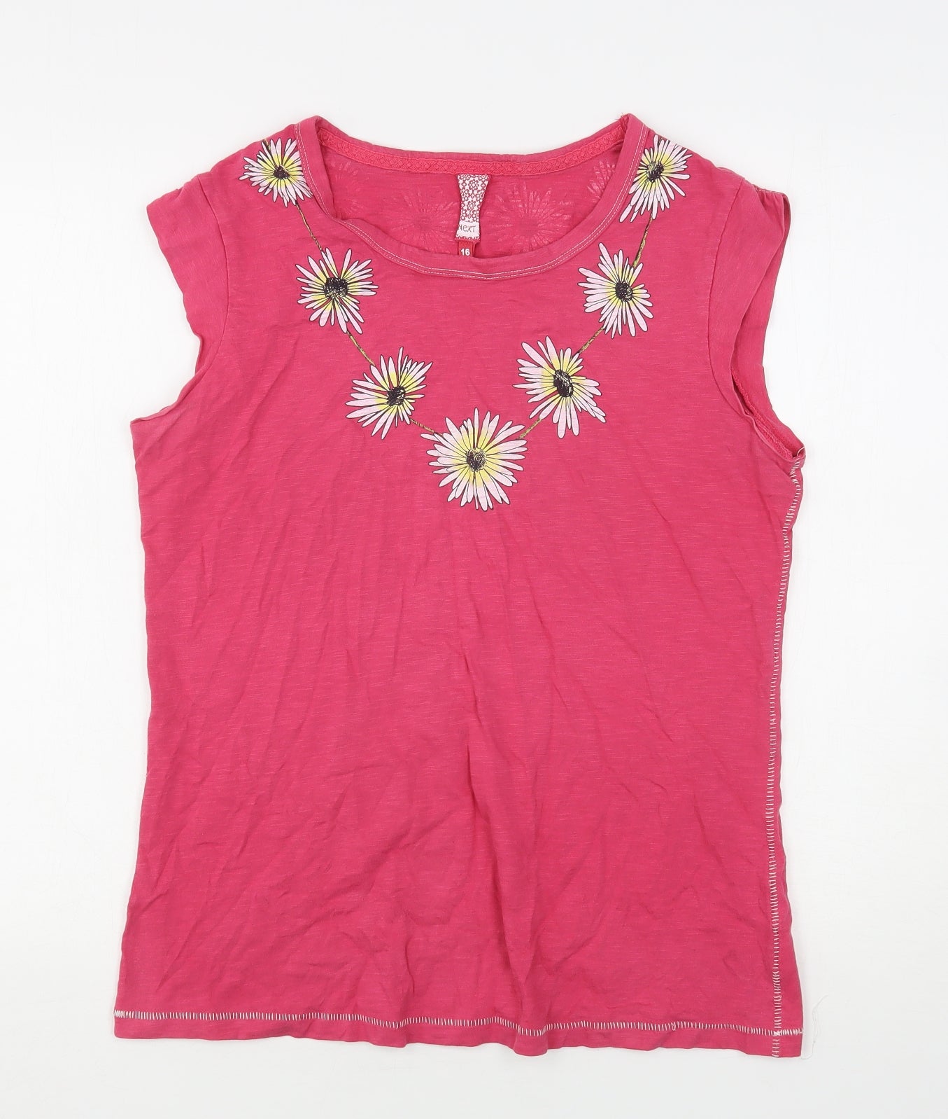 NEXT Womens Pink Floral Cotton Basic Tank Size 16 Round Neck