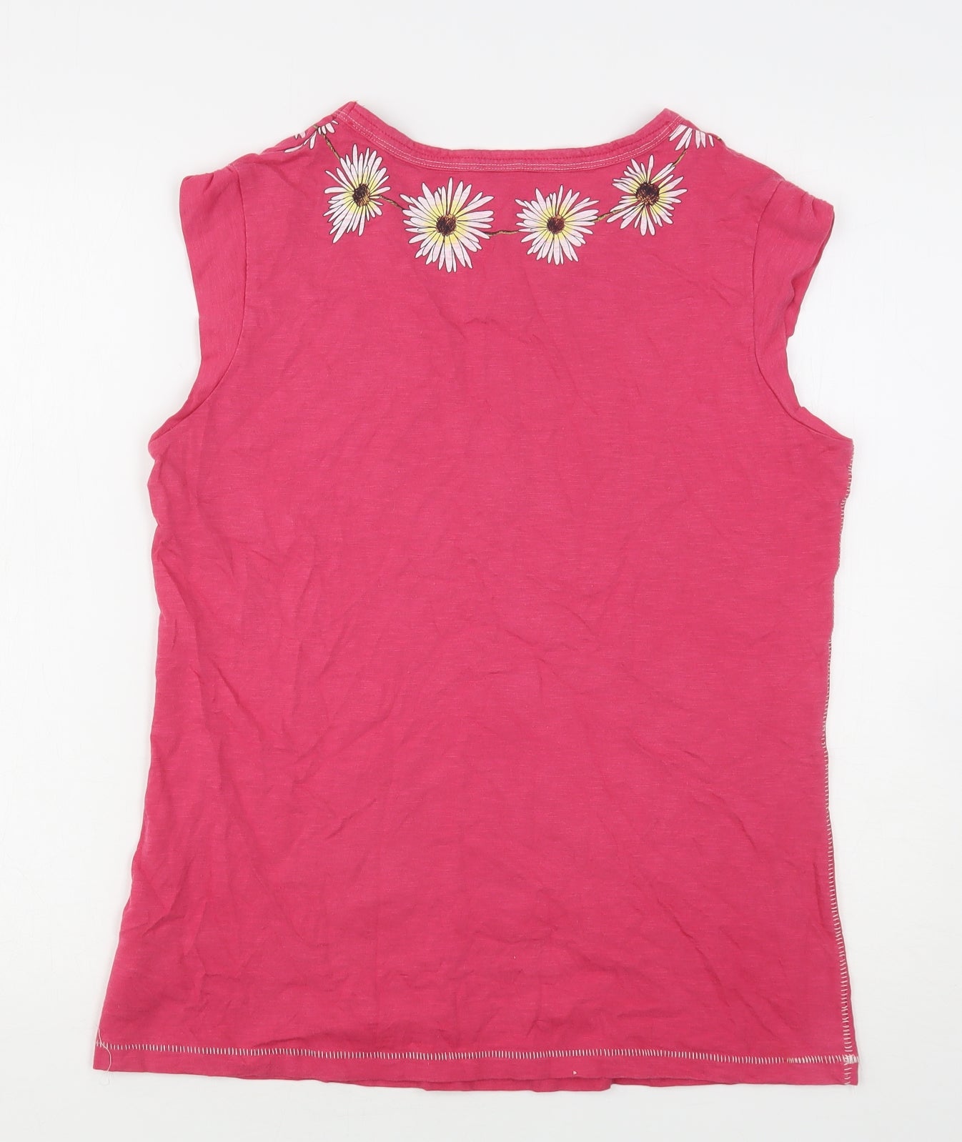 NEXT Womens Pink Floral Cotton Basic Tank Size 16 Round Neck
