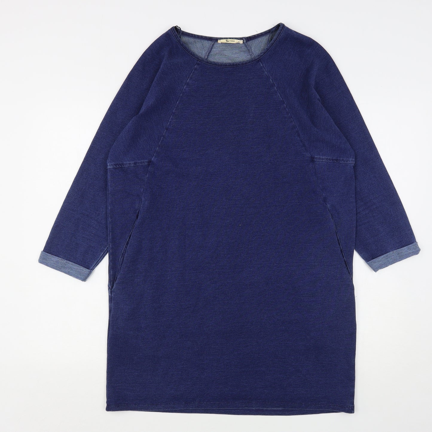 TU Womens Blue Round Neck  Cotton Pullover Jumper Size 12