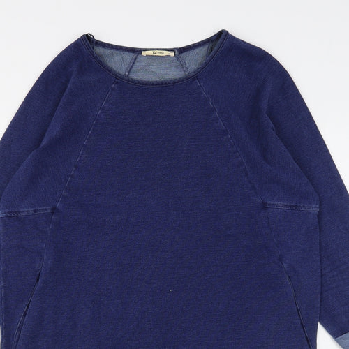 TU Womens Blue Round Neck  Cotton Pullover Jumper Size 12