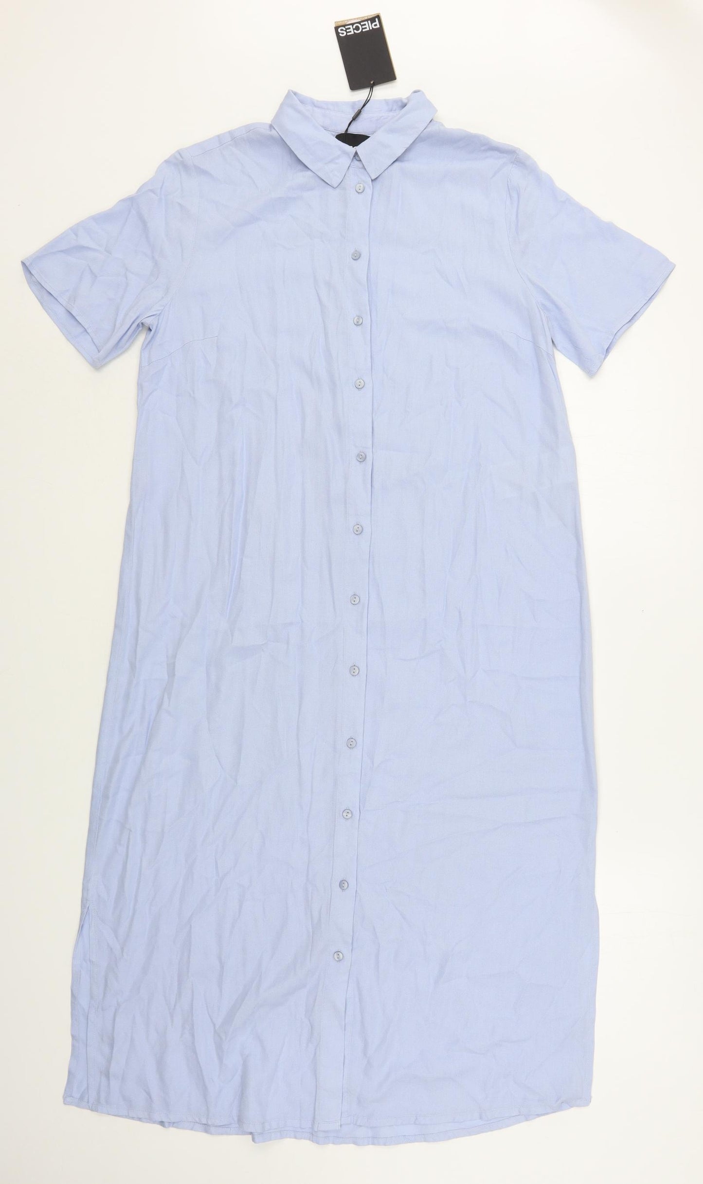 Pieces Womens Blue  Viscose Shirt Dress  Size M  Collared