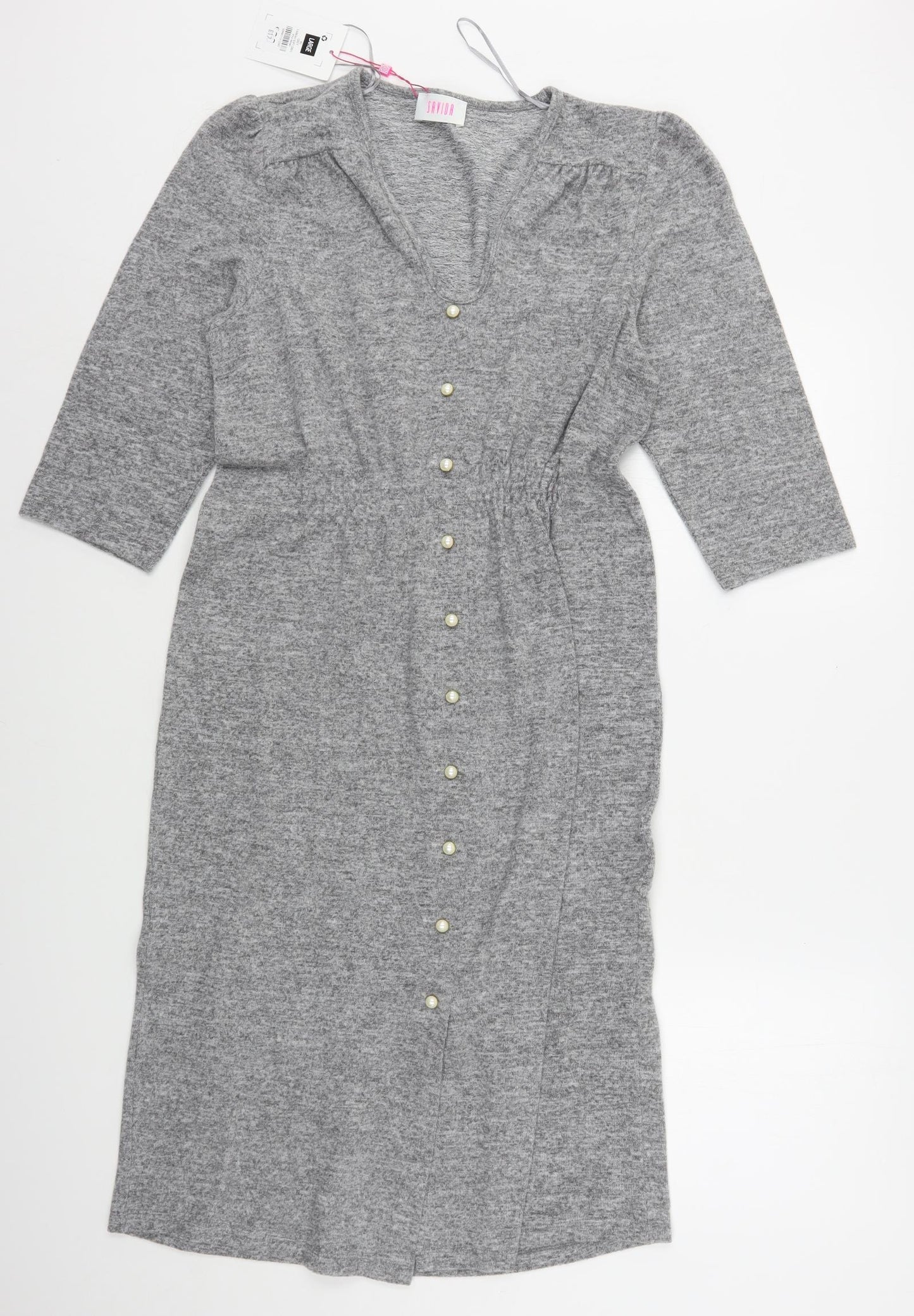 Savida Womens Grey  Polyester Jumper Dress  Size 14  V-Neck
