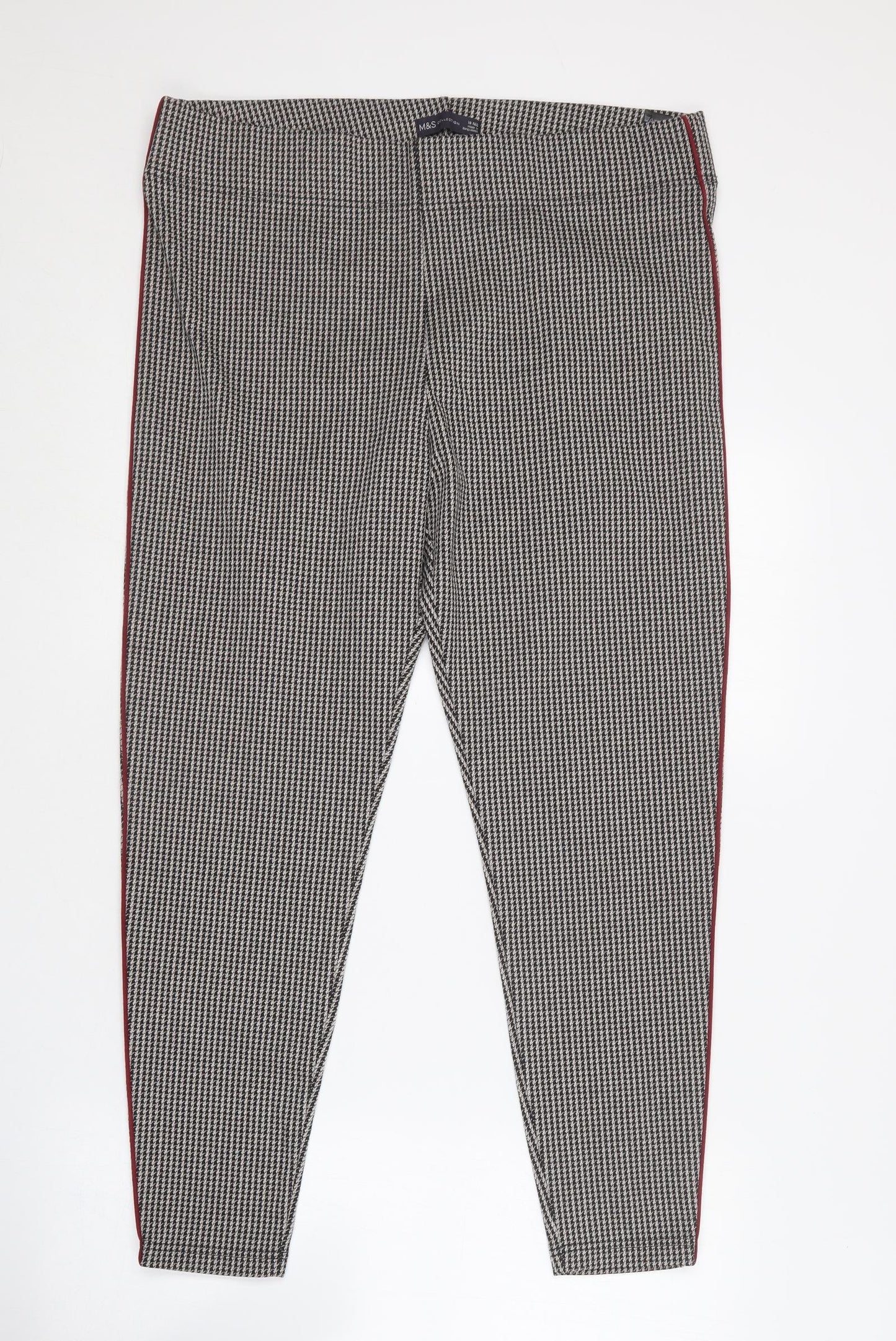 Marks and Spencer Womens Black Houndstooth Polyester Carrot Trousers Size 18 L25 in Regular