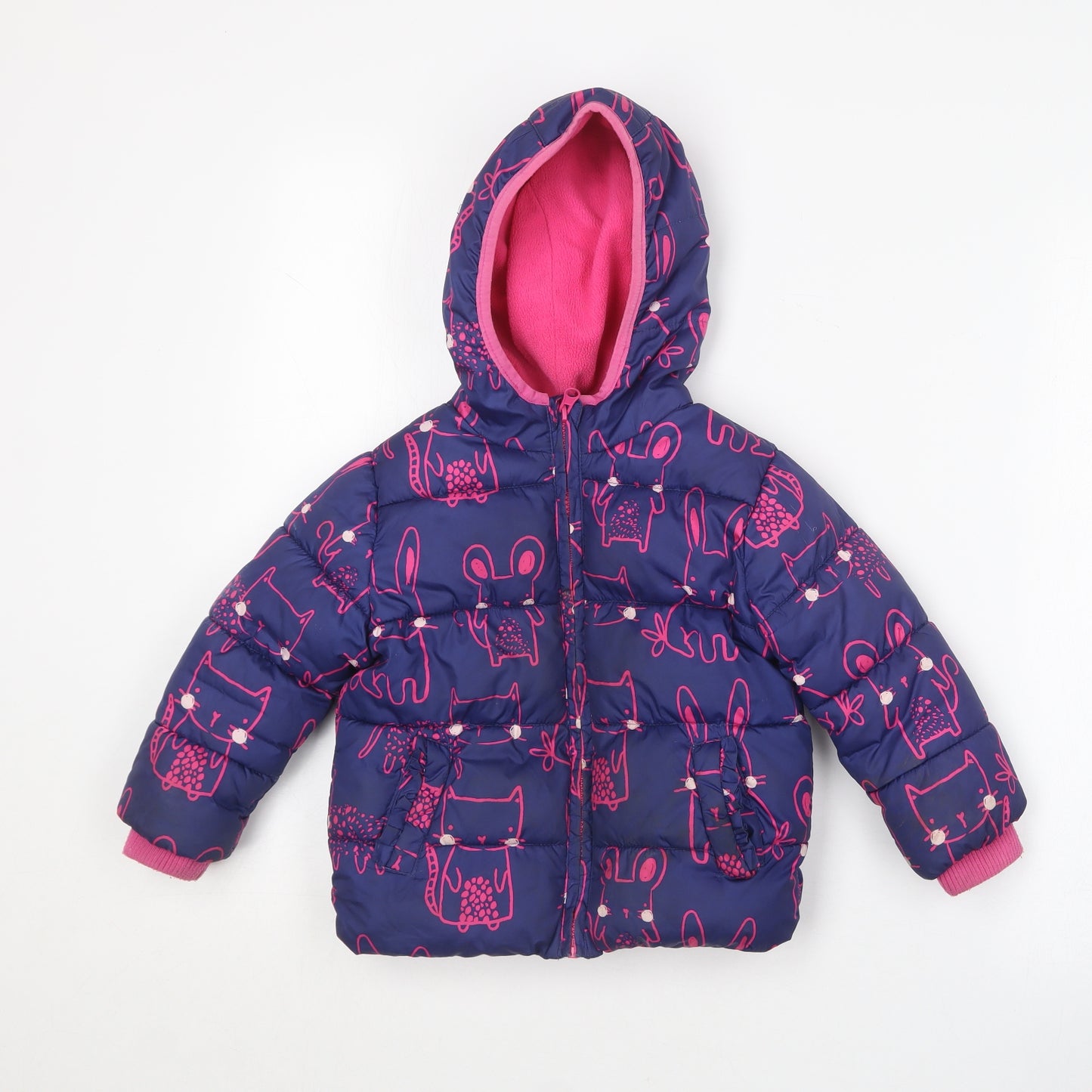 Blue Zoo Girls Blue Geometric  Puffer Jacket Coat Size 2-3 Years