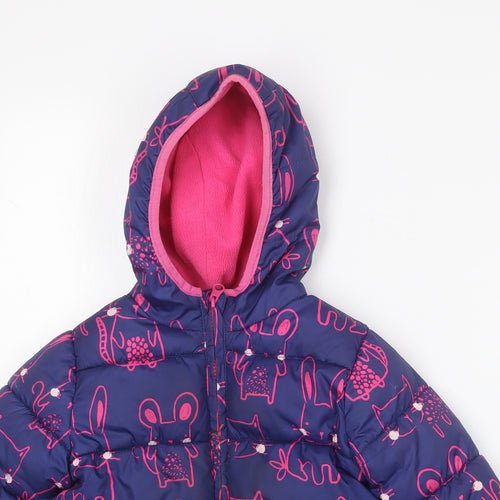 Blue Zoo Girls Blue Geometric  Puffer Jacket Coat Size 2-3 Years