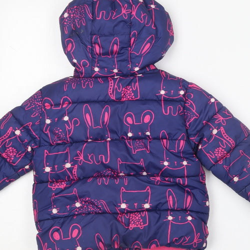 Blue Zoo Girls Blue Geometric  Puffer Jacket Coat Size 2-3 Years