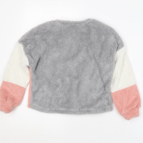 SheIn Girls Grey Round Neck  Polyester Pullover Jumper Size 7 Years