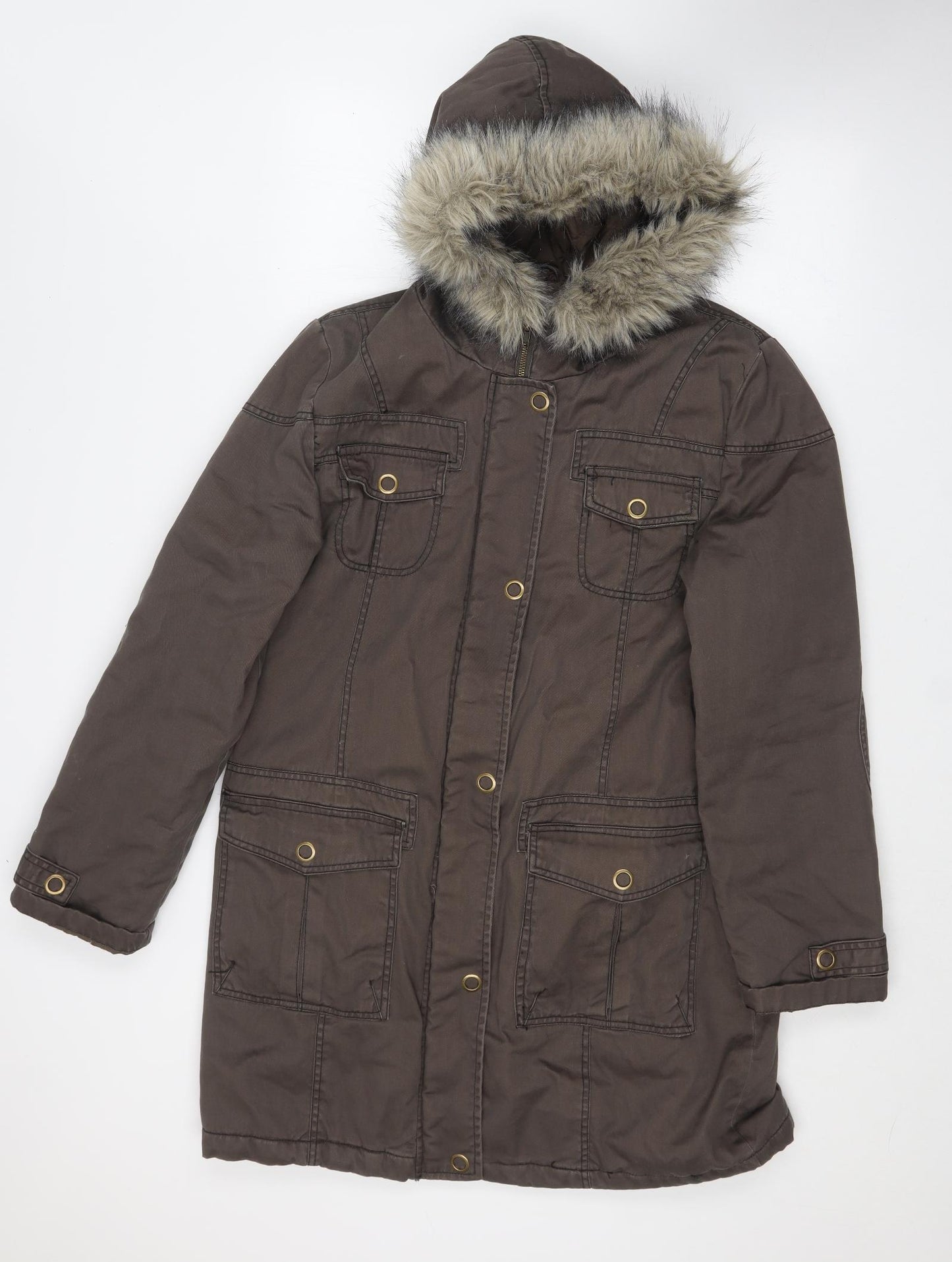 Denim & Co. Womens Brown   Parka Coat Size 14