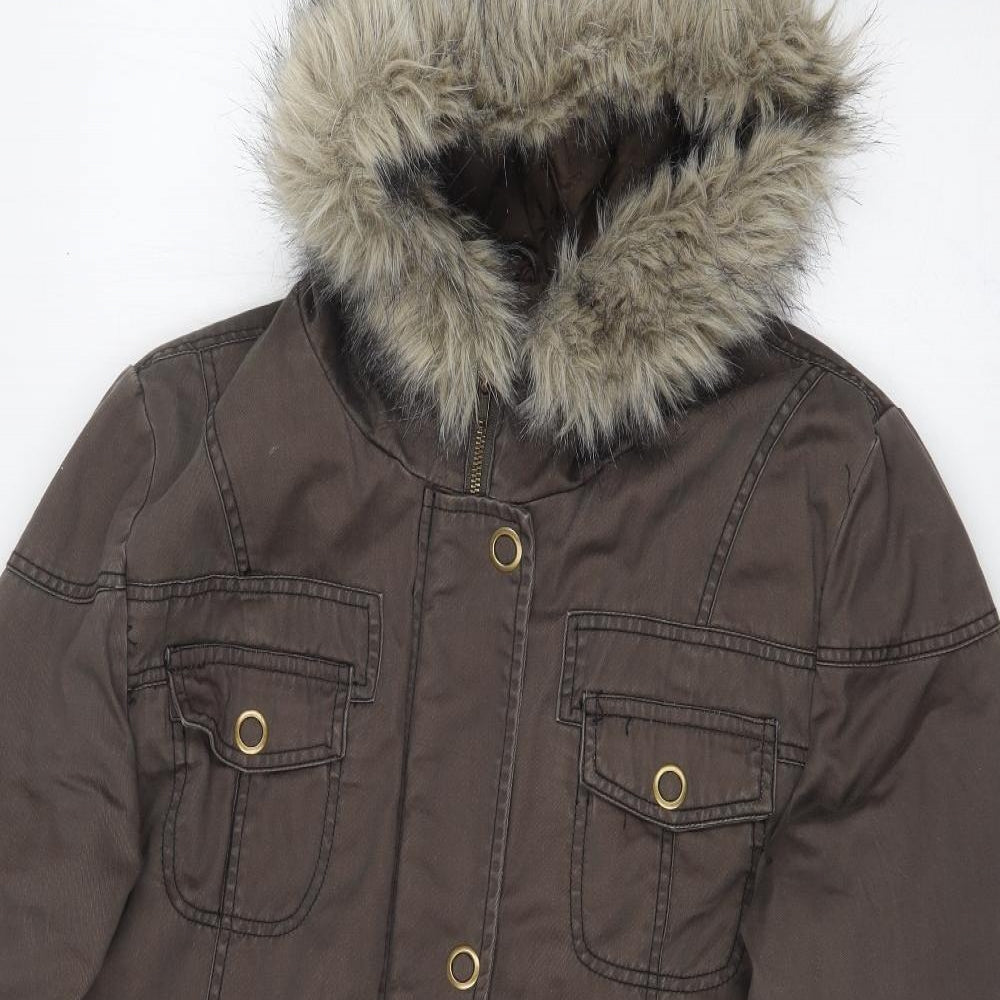 Denim & Co. Womens Brown   Parka Coat Size 14