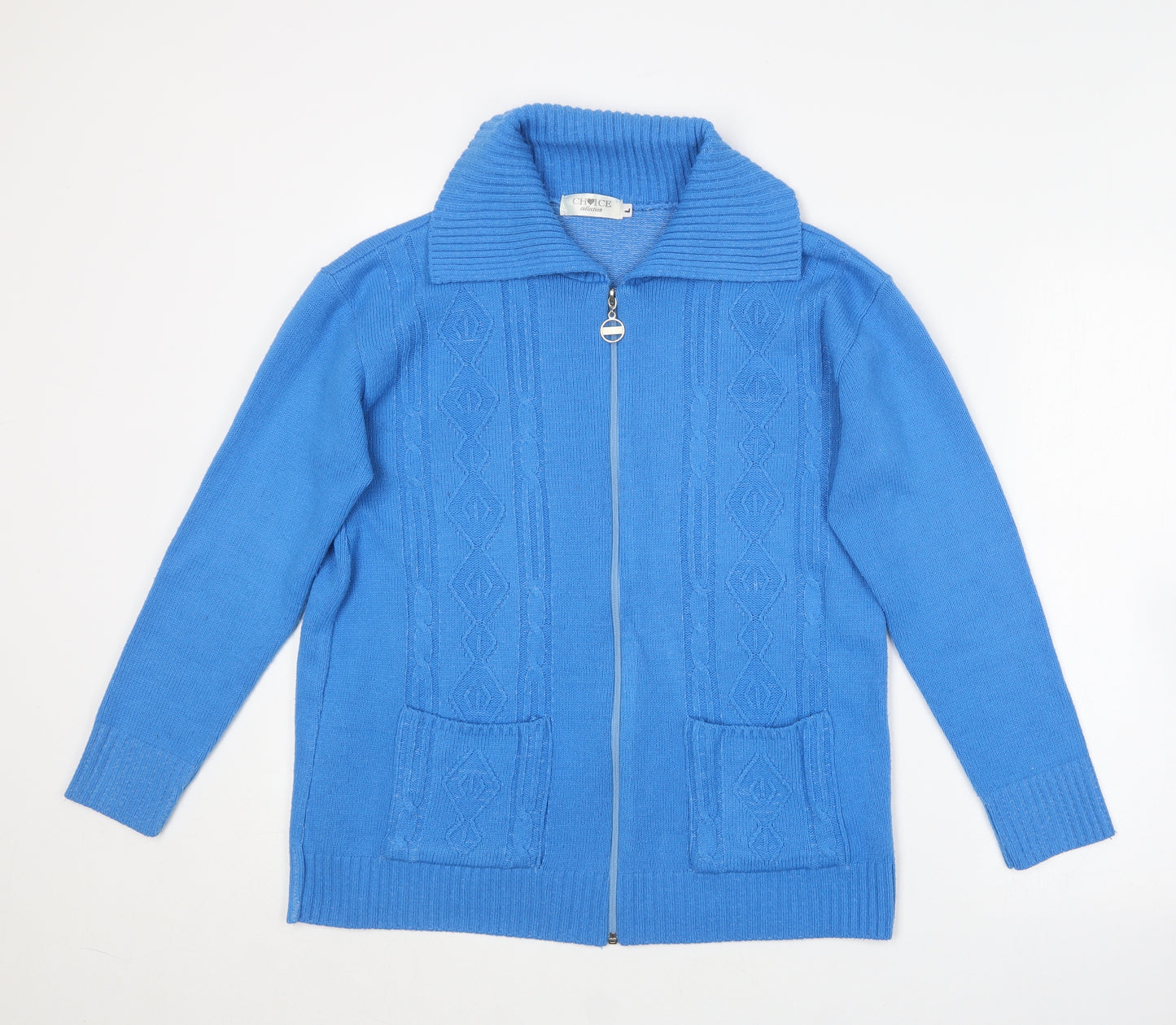 Choice Collection Womens Blue Collared  Acrylic Full Zip Jumper Size L
