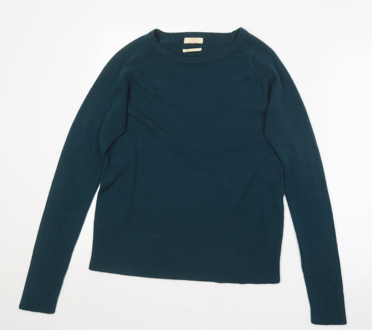 Classic Womens Blue Round Neck  Cotton Pullover Jumper Size S