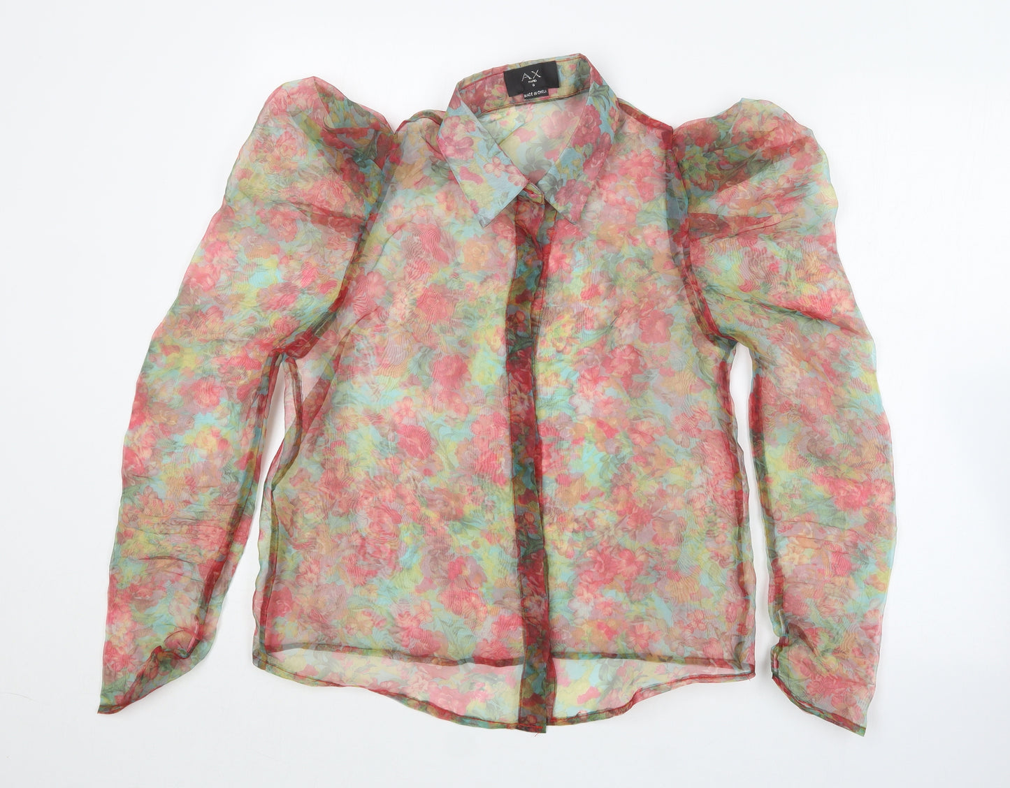 AX Paris Womens Multicoloured Floral Polyester Basic Button-Up Size 8 Collared - Mesh top.