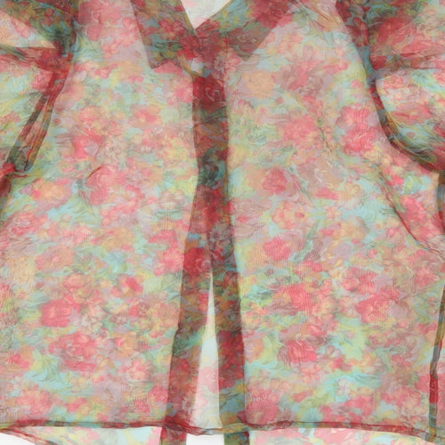 AX Paris Womens Multicoloured Floral Polyester Basic Button-Up Size 8 Collared - Mesh top.