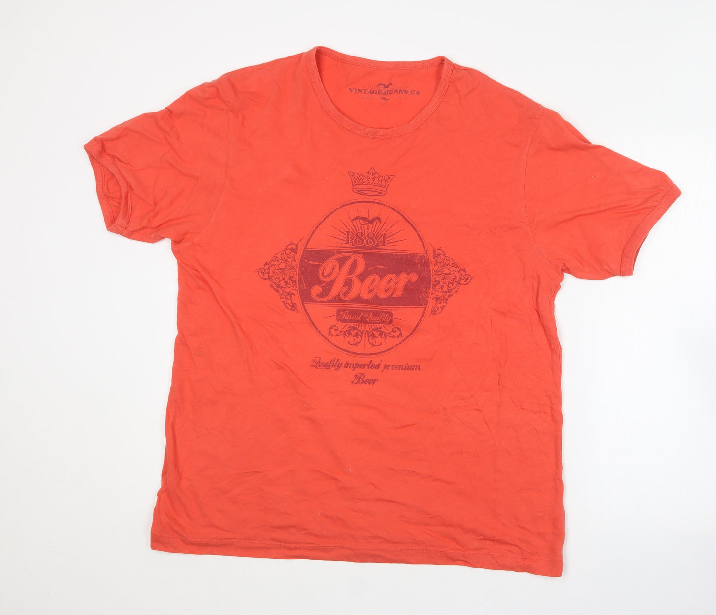 Marks and Spencer Mens Red  Cotton  T-Shirt Size L Round Neck