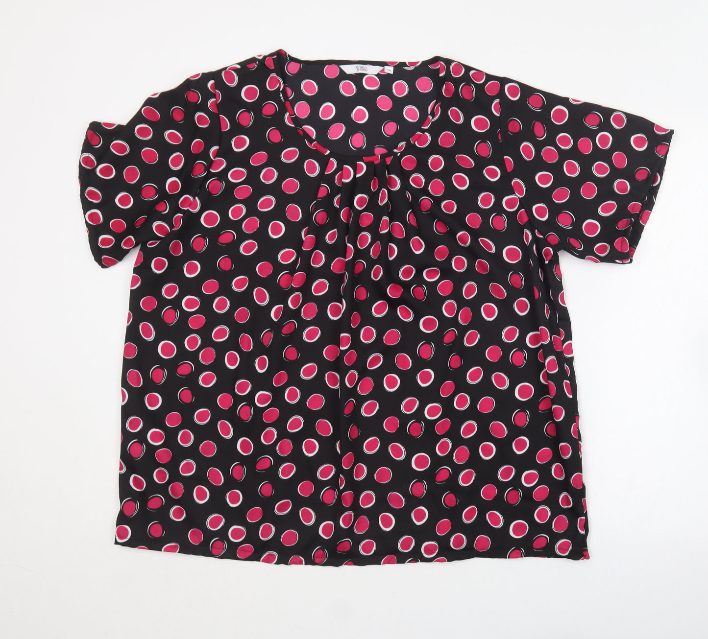 Simon Jersey Womens Black Polka Dot Polyester Basic T-Shirt Size 20 Round Neck