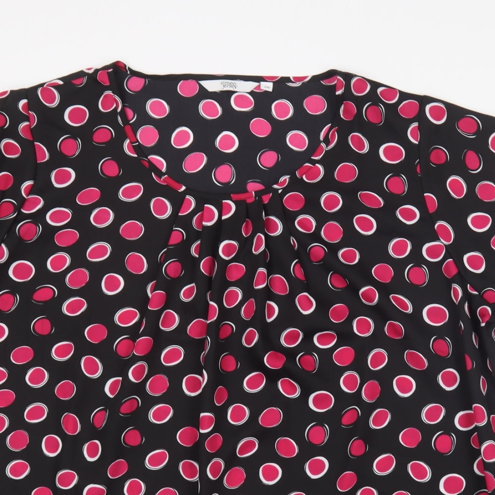Simon Jersey Womens Black Polka Dot Polyester Basic T-Shirt Size 20 Round Neck